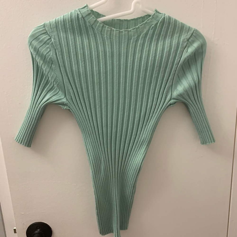 Vince Ribbed Elbow-Sleeve Top